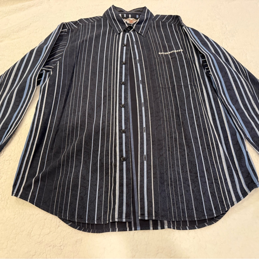Harley-Davidson Black and Gray Striped Men's Shirt